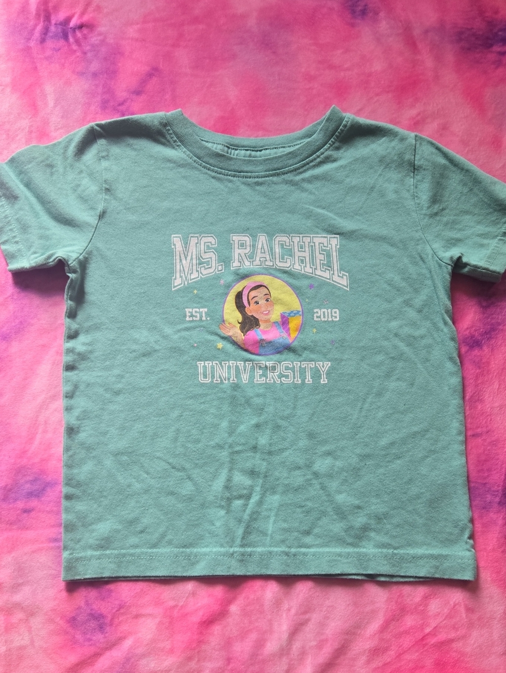 Out of Print Seafoam Green 'Ms. Rachel University' Short Sleeve Tee